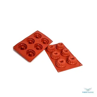 Kugelhopf Silicone Mould- 6Cavity 190mm-390mm-h36mm, Ø70mm Cap- 80ml