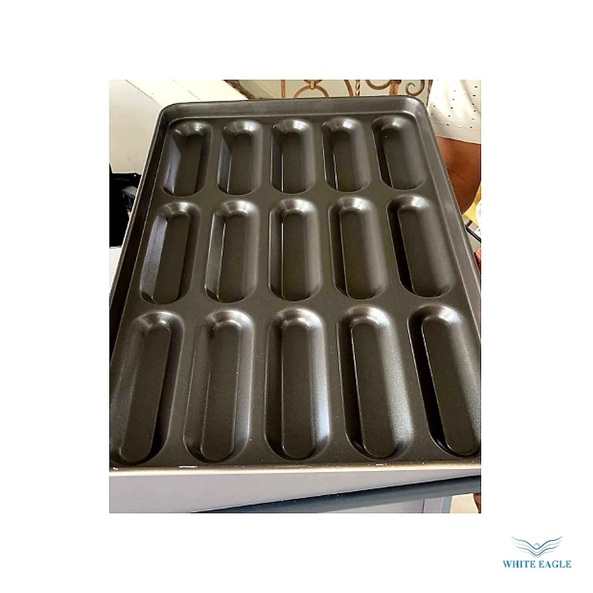 Aluminum Non Stick Mini french Bread Mould Tray Size-60-40-4cm (15 holes) - Baking Molds & Bread Pans from White Eagle Trading Doha Qatar - ادوات مطاعم وفنادق وايت ايجل في قطر