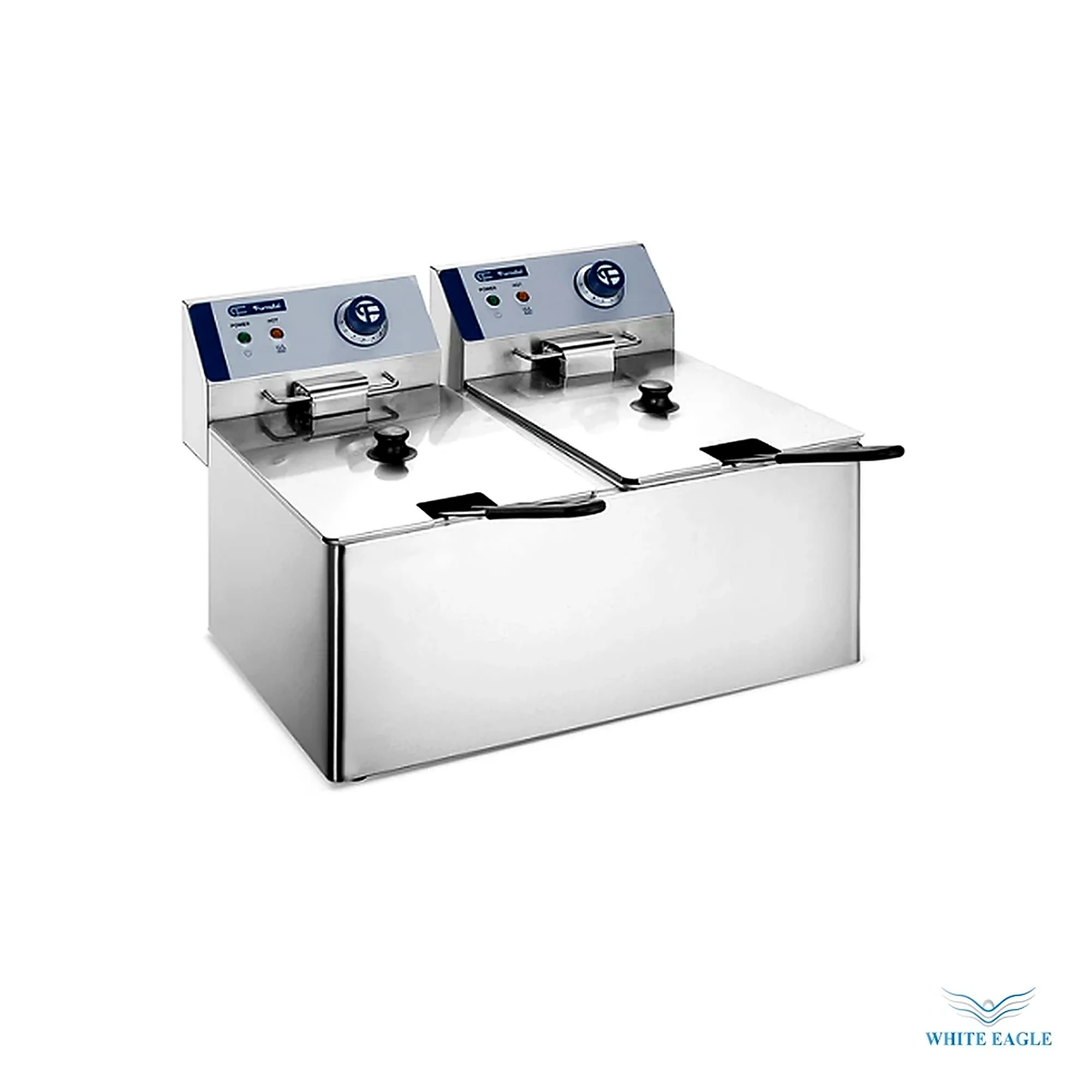 S-S TABLE Top Electric Deep Fat Fryer-Double tank-2 basket Capacity-8+8 liter Power-6.5kw Electric-220v-50Hz-1ph Size-54-41-34cm Brand-Furnotel Made i - Fryers from White Eagle Trading Doha Qatar - ادوات مطاعم وفنادق وايت ايجل في قطر